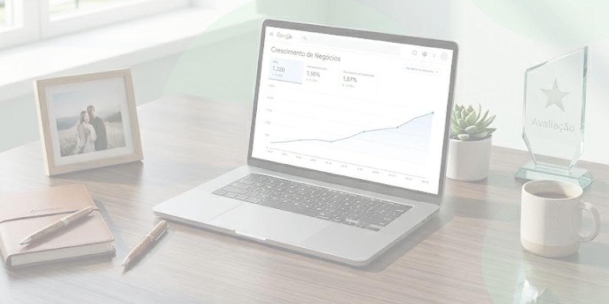 notebook com gráfico de crescimento de negócios e análise de dados de marketing digital para empresas locais