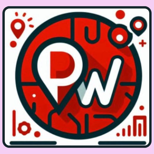 Logotipo PW Business Profile com ícone de localização, representando gestão de presença local no Google e marketing digital